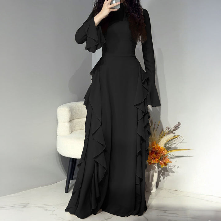 Damen nan Maxikleid mit Volantbesatz, taillierter Empire‑Silhouette und langen Glockenärmeln Echo Archiv