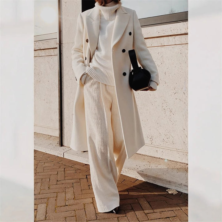 Frauen Doppelreiher Wollmischung Mantel mit oversized Schnitt und breiten Revers Echoarchiv