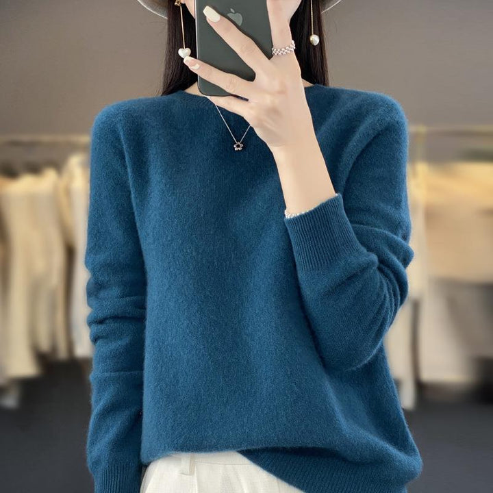 Damen Lockerer Feinstrick-Pullover mit Rundhalsausschnitt und flauschiger Angora-Optik Echoarchiv