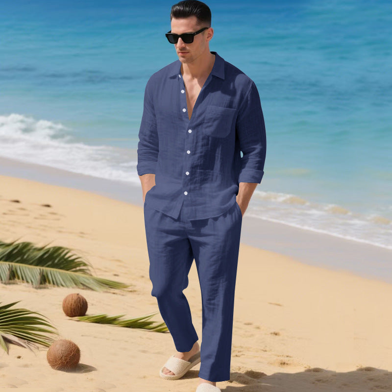 Herren leichtes Leinen-Outfit mit stilvollem Hemd und eleganter Hose Echoarchiv