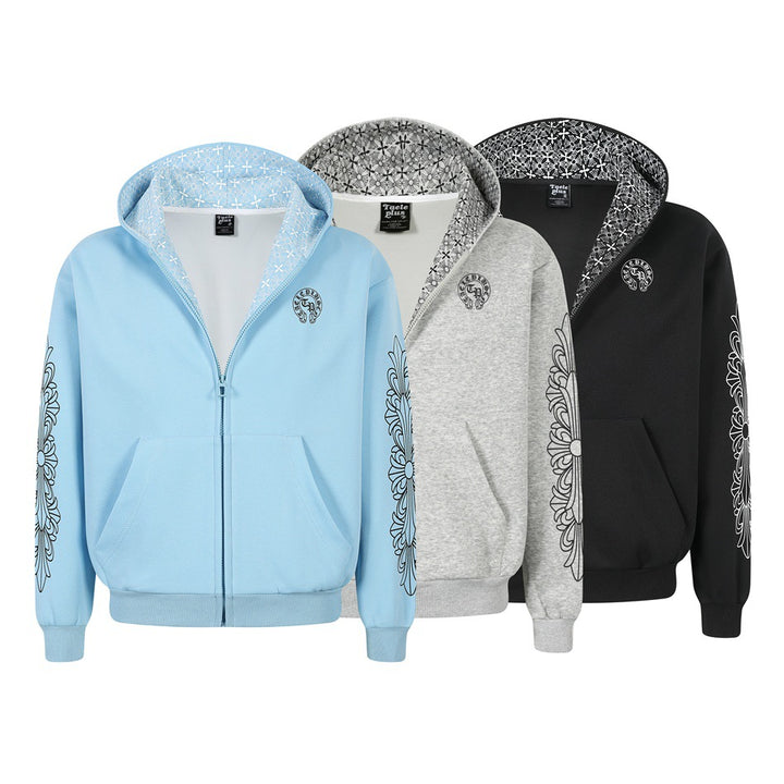 Unisex Kapuzenpullover im Urban‑Gothic‑Print mit geripptem Saum Echoarchiv