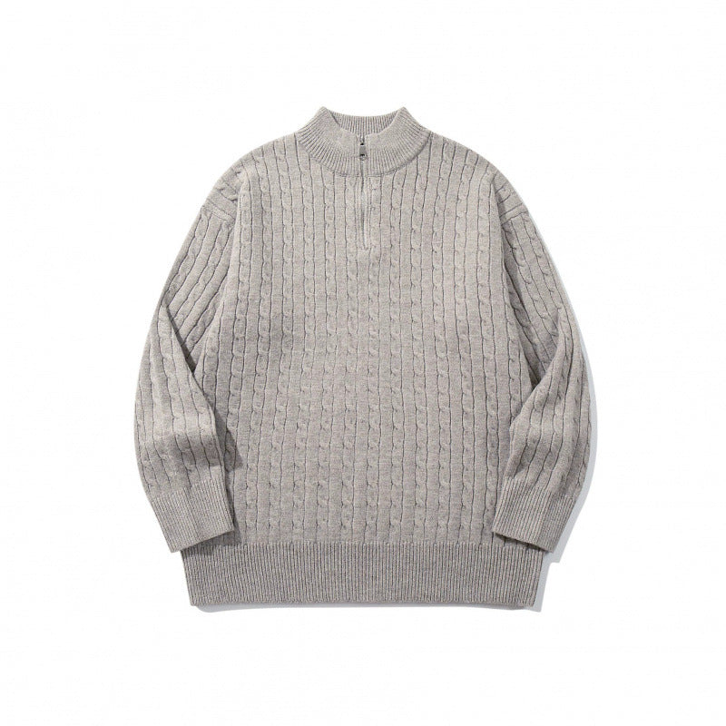 Unisex Oversize Zopfstrick-Halbzippullover mit kurzem Stehkragen und breitem Rippbund Echo Archiv