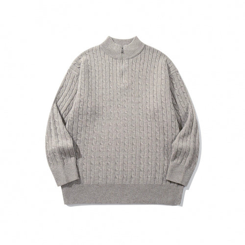 Unisex Oversize Zopfstrick-Halbzippullover mit kurzem Stehkragen und breitem Rippbund Echo Archiv