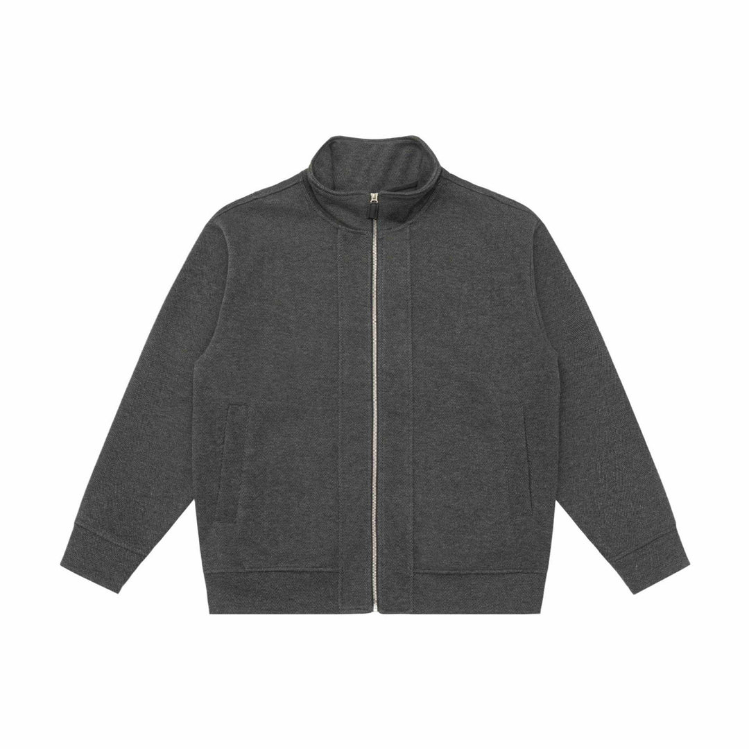 Unisex Leichte Stehkragen‑Jacke aus Fischgrät‑Struktur mit durchgehendem Reißverschluss Echoarchiv
