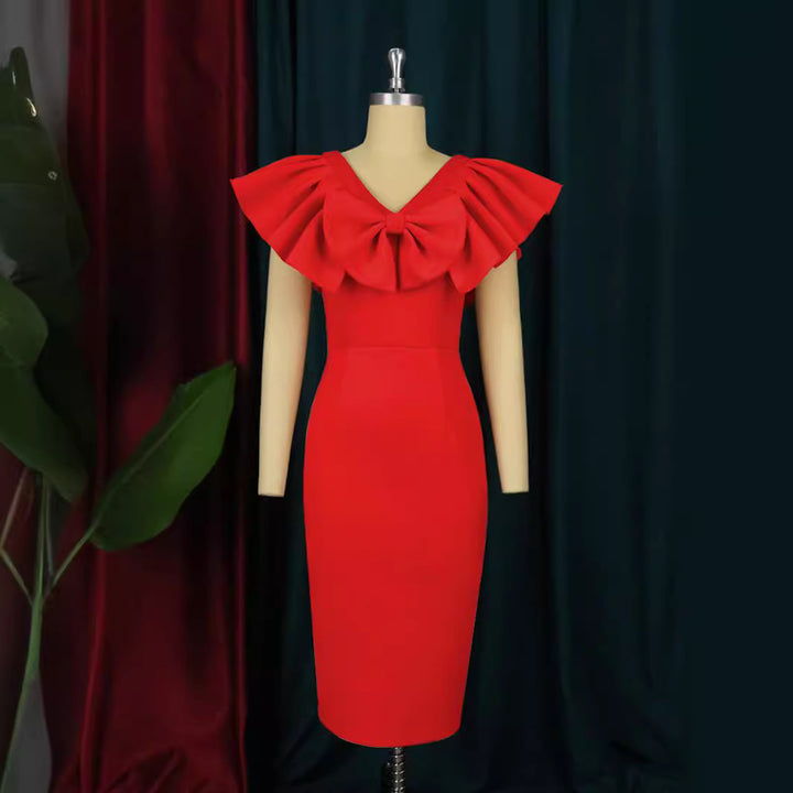 Damen Etuikleid mit voluminösen Falten und Dekorativem Schleifen-Detail Echo Archiv