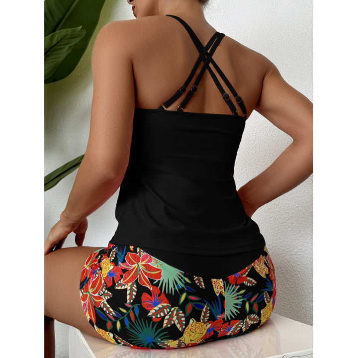 Damen Sportliches Badeanzug-Set mit Cross-Back-Design und Blumenmuster Echo Archiv