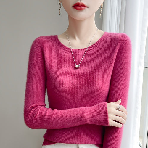 Damen Taillierter Rundhals-Pullover aus fein gerippter Kaschmir‑Optik Echoarchiv