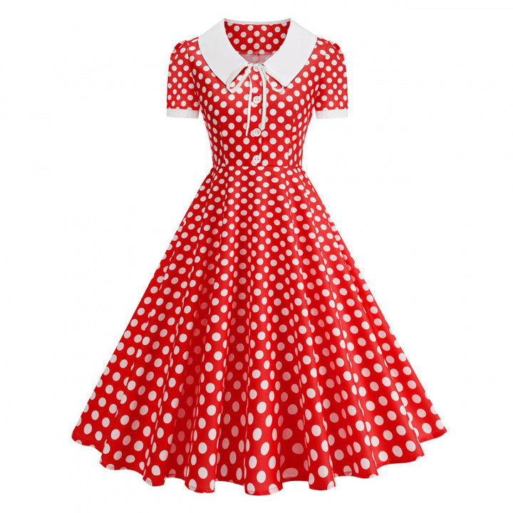 Damen Retro Maxikleid mit Kragen und Punkten Echo Archiv