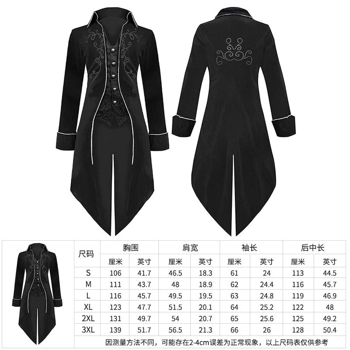 Damen viktorianischer Frackmantel mit tailliertem Schnitt, Zierstickerei und asymmetrischer Schleppe – Montévia