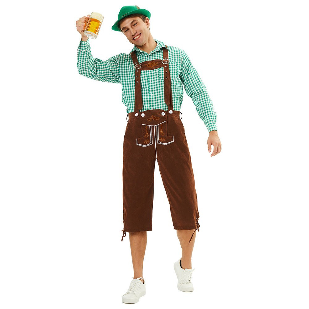Herren nan traditionelle bayerische Trachtenlederhose knielang mit bestickten Hosenträgern Echo Archiv