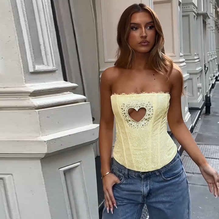 Damen Corsage-Top mit herzförmigem Ausschnitt und Spitzenverzierungen Echo Archiv