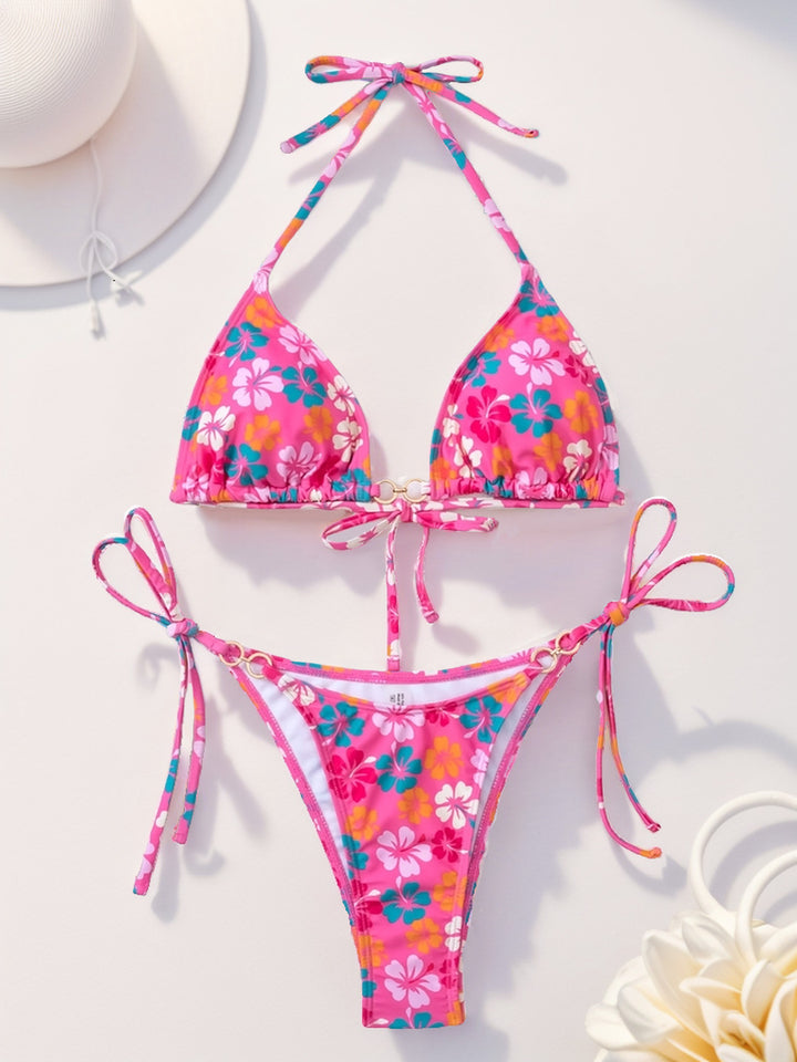 Damen Triangel-Bikini mit raffinierten Bindebändern und farbenfrohem Blumenmuster Echo Archiv