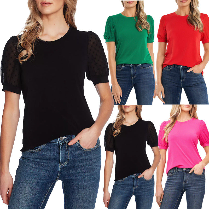 Damen modisches Freizeitshirt mit Puffärmeln und Struktur Echo Archiv