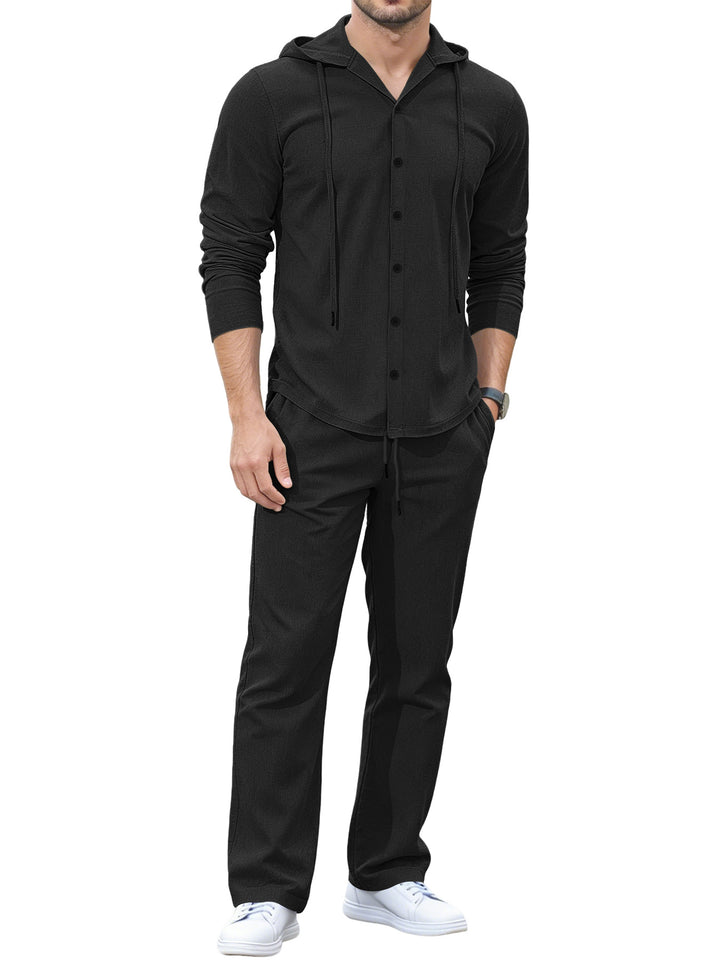 Herren Lässiges Knopf‑Hoodie Lounge‑Set aus Jersey mit Kordelzug und Komfort‑Jogger – Cavarno