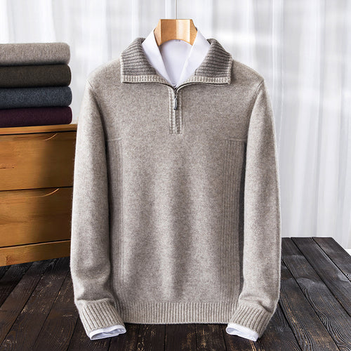 Herren warmer Strickpullover mit halbem Reißverschluss und Stehkragen Echoarchiv