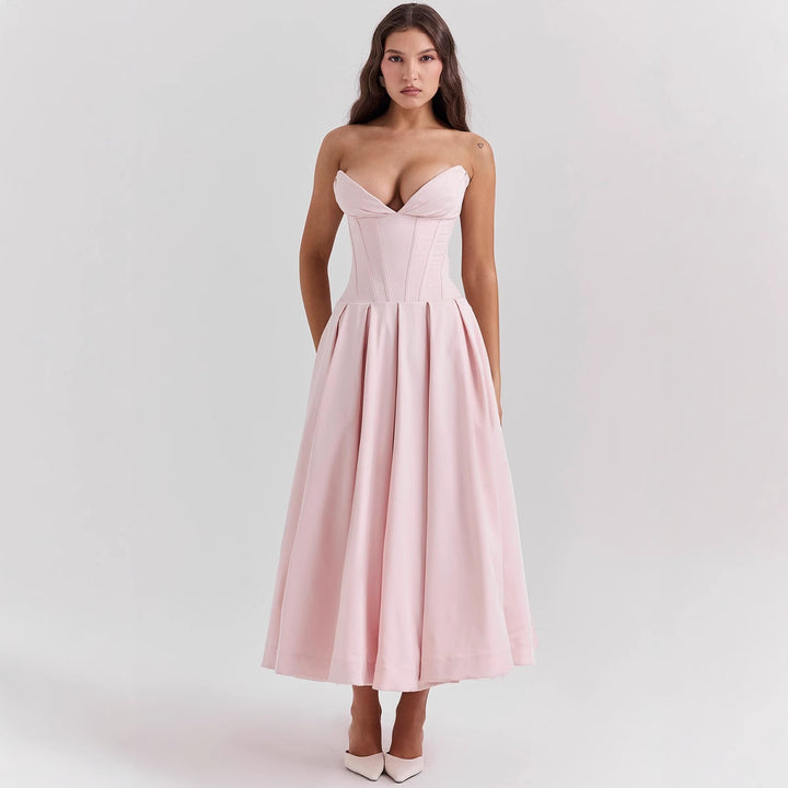 Damen nan trägerloses Korsett-Midikleid mit vorgeformter Miederkonstruktion und ausgestelltem Tellerrock Echo Archiv