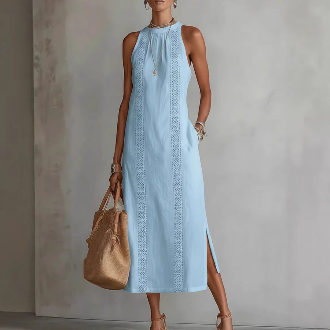 Damen Elegantes Sommer-Maxi-Kleid mit Spitzenapplikation und seitlichem Schlitz Echo Archiv