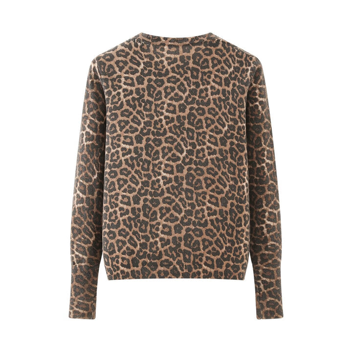 Damen Feinstrick-Cardigan mit Leoprint, Rundhals und durchgehender Knopfleiste Echoarchiv
