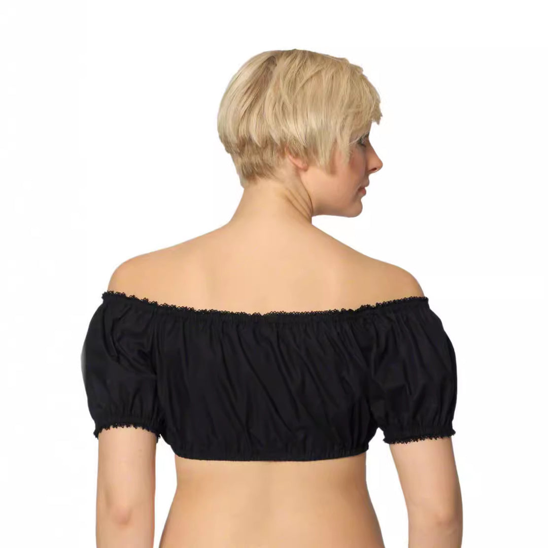Damen  traditionelle Dirndlbluse mit feiner Spitze, tiefem Herzausschnitt und geraffter Taille Echo Archiv