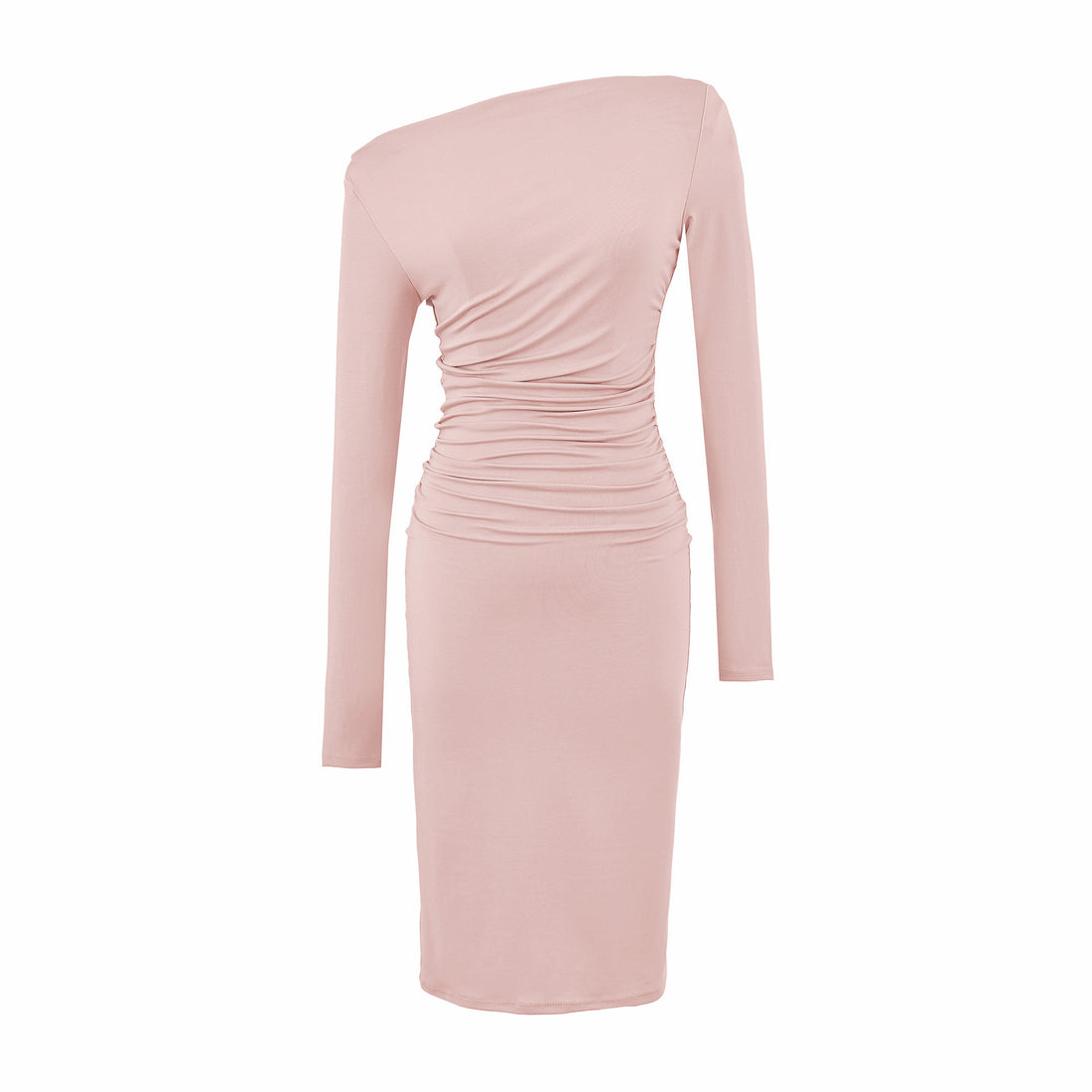 Damen Asymmetrisches Ein-Schulter-Midikleid mit Raffung und Langarm Echoarchiv