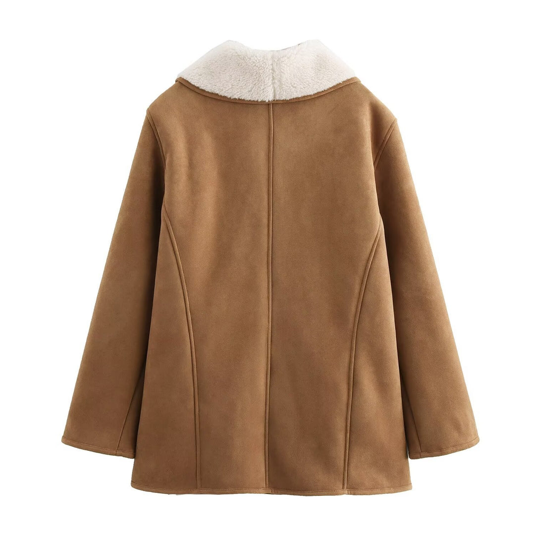 Damen Kurzmantel aus Veloursoptik mit Teddyfutter und Schalkragen Echo Archiv