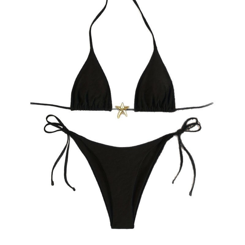 Damen Eleganter Triangel-Bikini mit goldener Applikation Echo Archiv