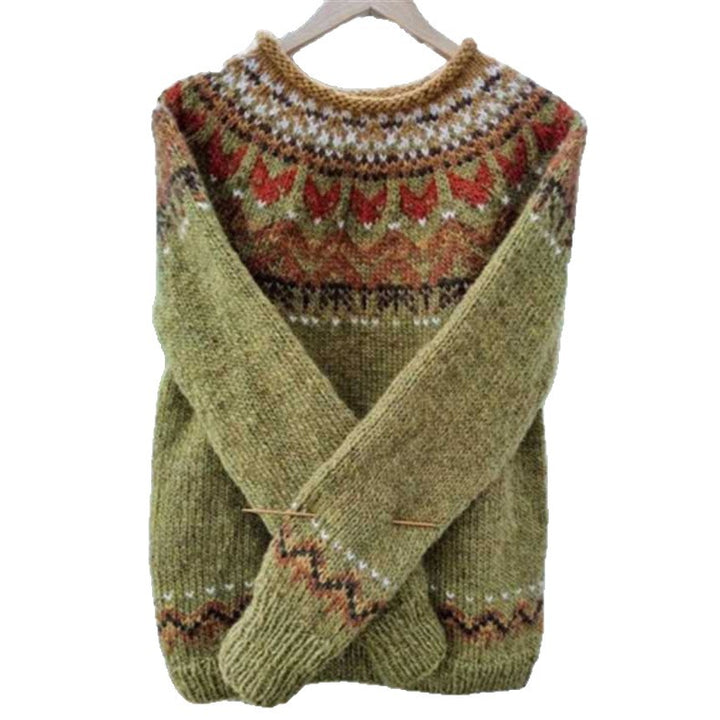 Damen nan Norwegerpullover aus Wollmix mit Rundhalsausschnitt und traditionellem Fair-Isle-Yoke Echo Archiv