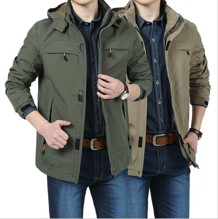 Herren Leichte Kapuzen-Fieldjacke im Urban-Utility-Stil mit Reißverschluss und Multifunktionstaschen Echoarchiv