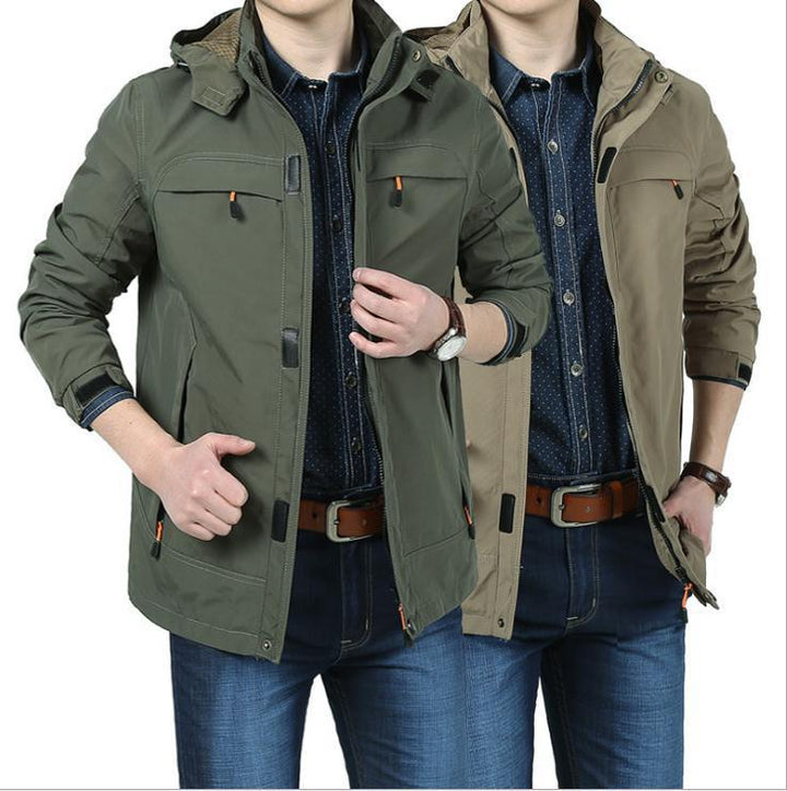 Herren Leichte Kapuzen-Fieldjacke im Urban-Utility-Stil mit Reißverschluss und Multifunktionstaschen Echoarchiv