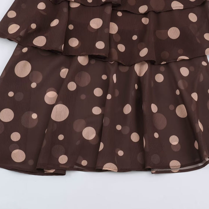 Damen Stufiges Chiffon‑Midikleid mit Volants, transparenten Ballonärmeln und Tupfenprint Echoarchiv