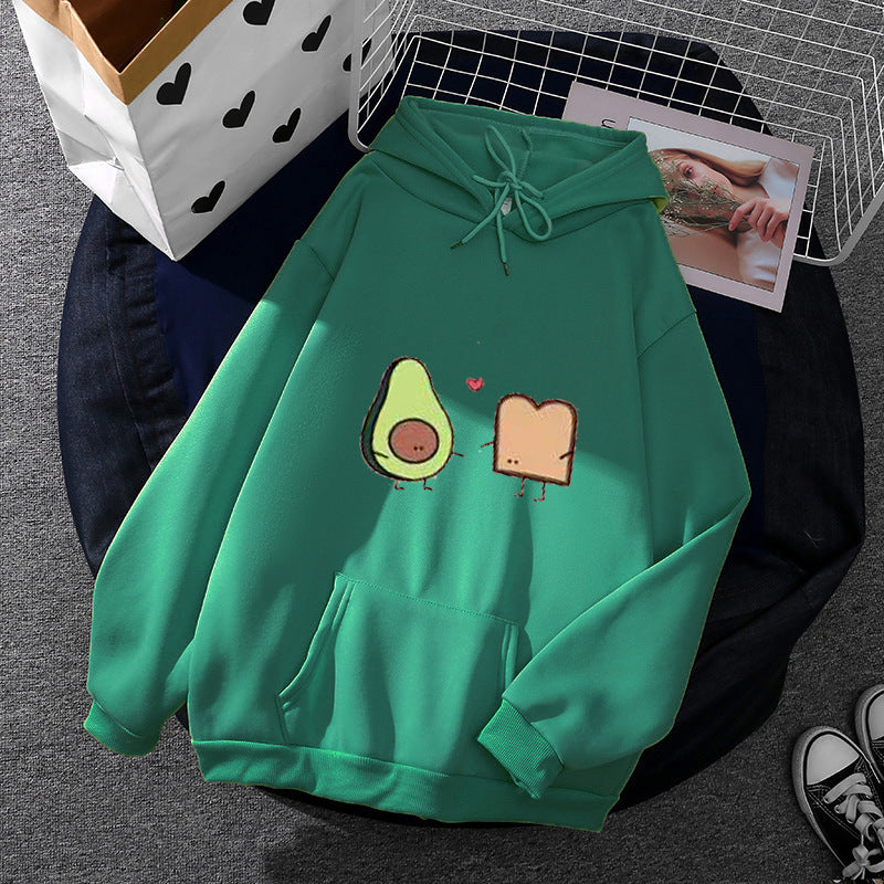 Damen gemütlicher Kapuzenpullover mit Avocado‑Toast-Illustration, weichem Fleece-Innenfutter und Kängurutasche – Auréline