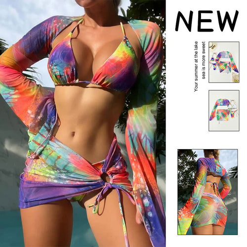 Damen Triangel-Bikini mit transparentem Wickelrock und langen Ärmeln Echo Archiv