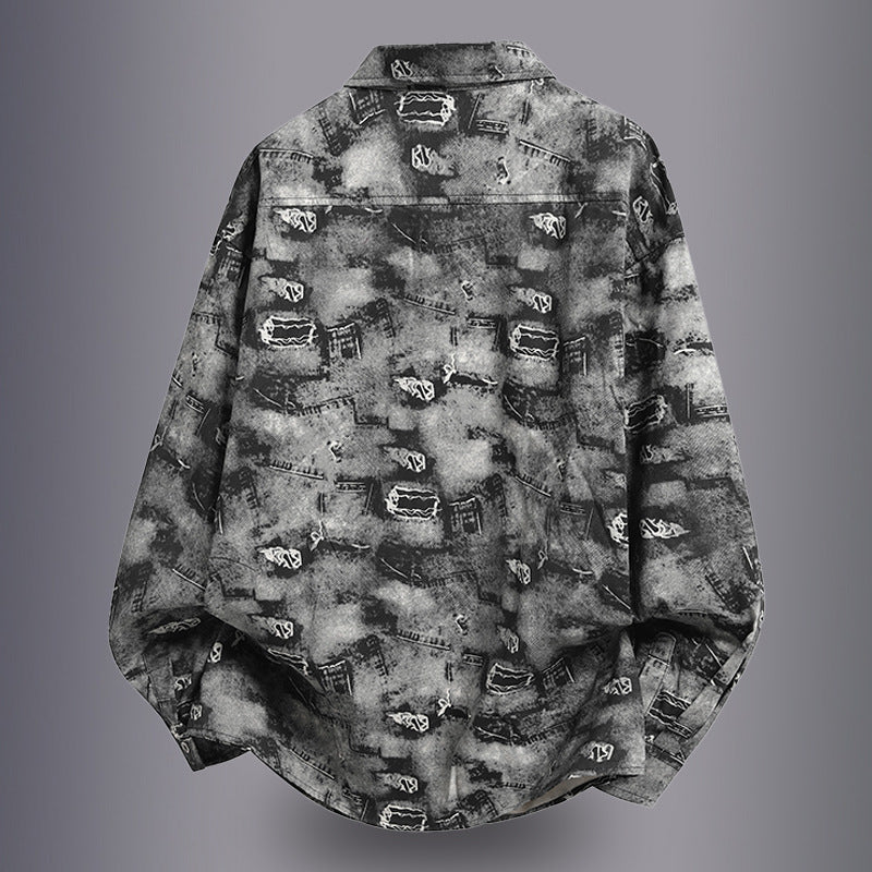 Herren lässige Overshirtjacke mit grafischem Muster Echoarchiv