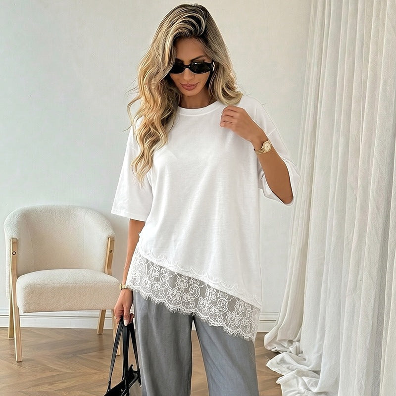 Damen Elegantes T-Shirt mit Spitzenrand Echo Archiv