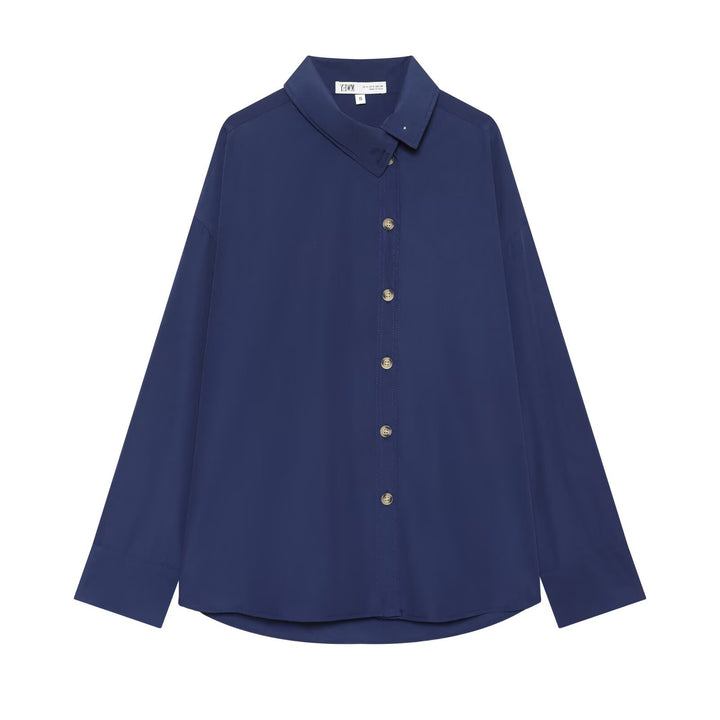 Damen Oversize-Hemdbluse mit durchgehender Knopfleiste und abgerundetem Saum Echo Archiv