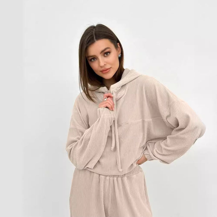 Damen Cordstoff Loungewear-Set mit Kapuzenpullover und Jogginghose Echoarchiv