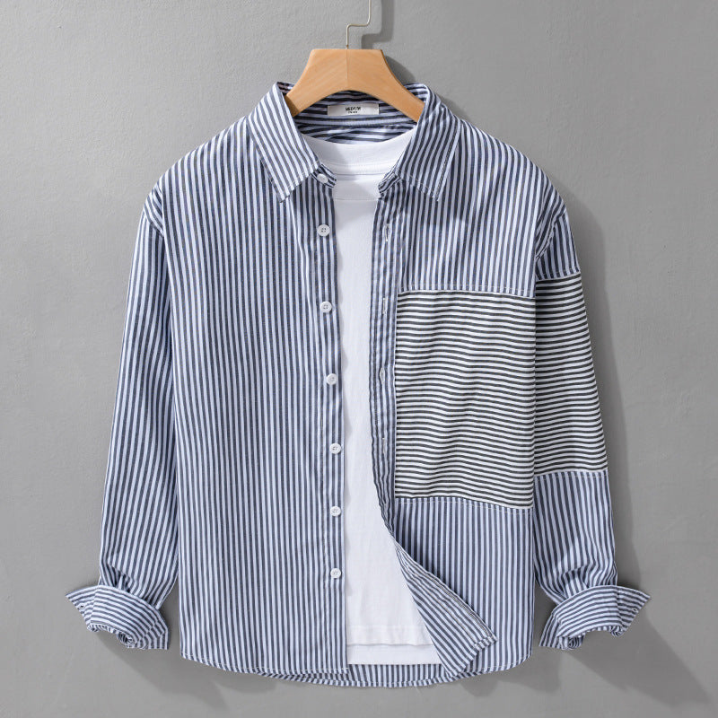 Herren Gestreiftes Patchwork-Hemd mit Brustpatch und Relaxed-Fit Echoarchiv