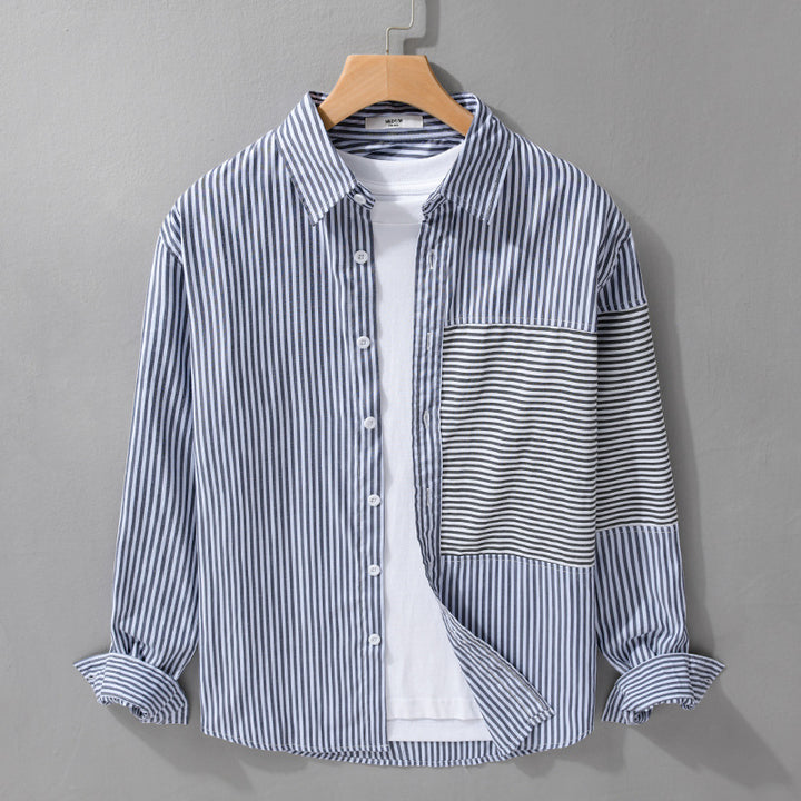 Herren Gestreiftes Patchwork-Hemd mit Brustpatch und Relaxed-Fit Echoarchiv