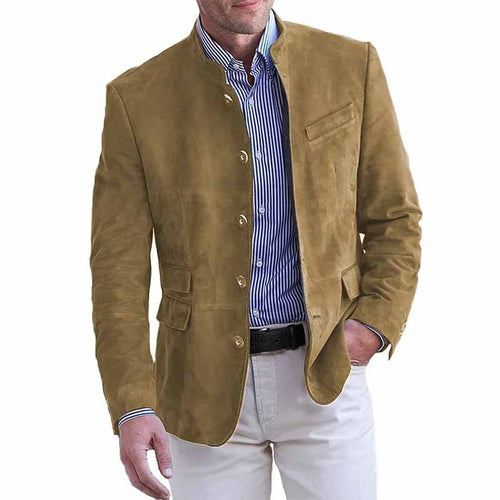 Herren modischer Wildleder-Blazer mit Knopfdetails Echoarchiv