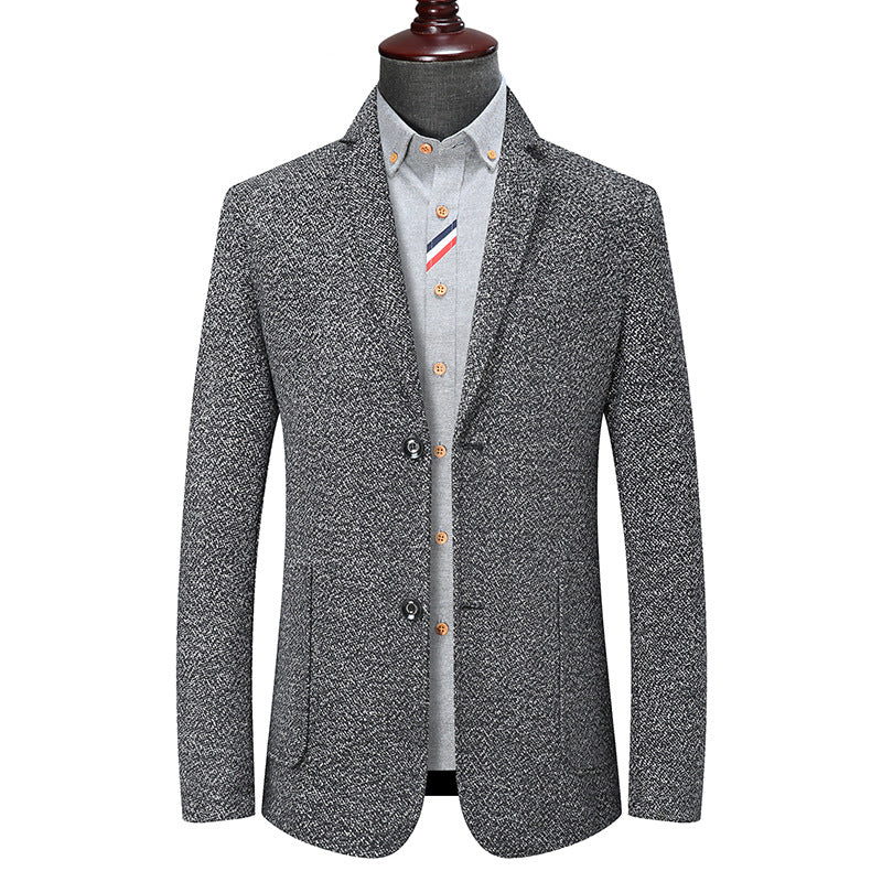 Herren Slim-Fit strukturierter Wollmix-Blazer mit Schalkragenoptik und aufgesetzten Eingrifftaschen Echoarchiv