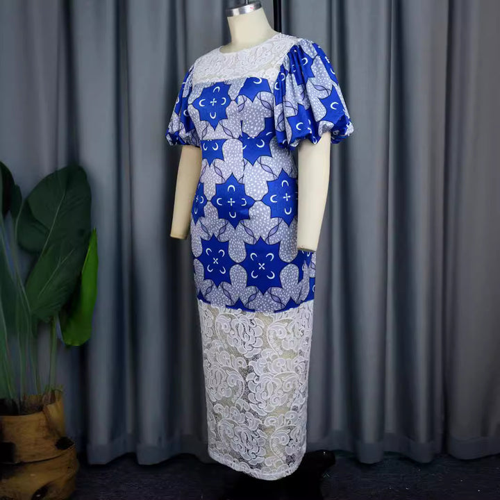 Damen Elegantes Midi-Langarmkleid mit floralem Muster und Puffärmeln Echo Archiv
