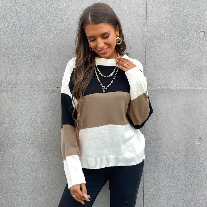 Damen Lässiger Strickpullover mit Farbblock-Design Echo Archiv
