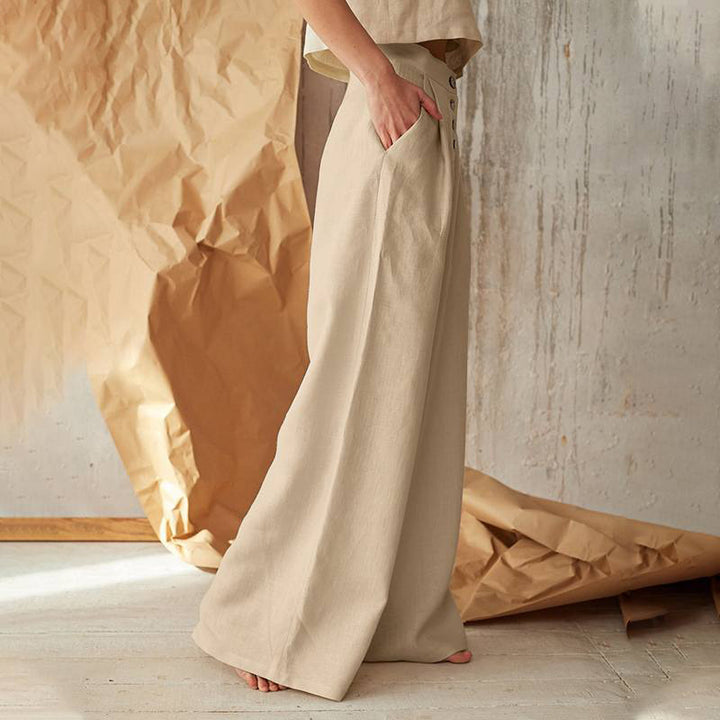 Damen nan weite Leinenhose mit hoher Taille und seitentaschen Echo Archiv
