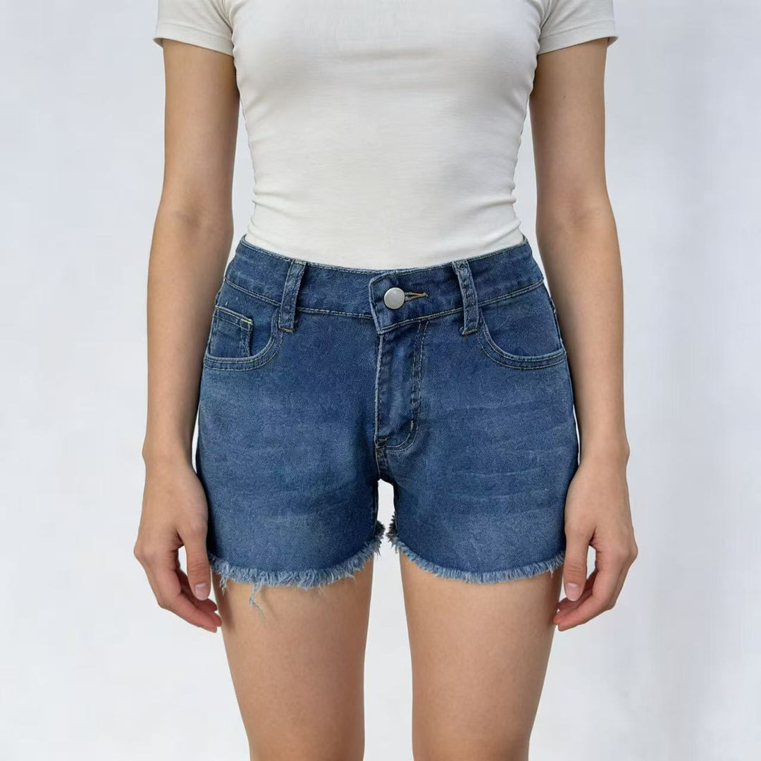 Damen lässige Jeansshorts mit ausgefranster Saumkante und hohem Bund Echo Archiv