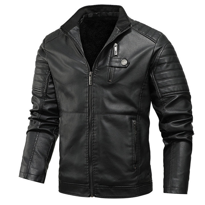 Herren Kunstleder‑Motorradblouson mit gesteppter Ärmelpartie und wärmender Teddyfutter-Innenlage – Taviero