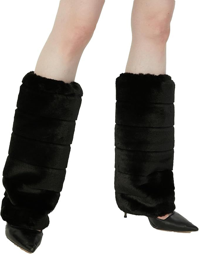 Damen lange Kunstfell‑Beinwärmer mit Shaggy‑Optik und elastischem Bund Echo Archiv