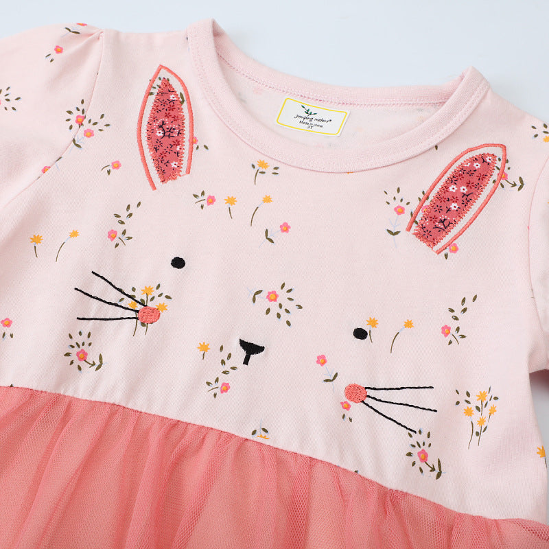 Mädchen Tüllkleid mit Hasenmotiv und floralen Applikationen Echo Archiv