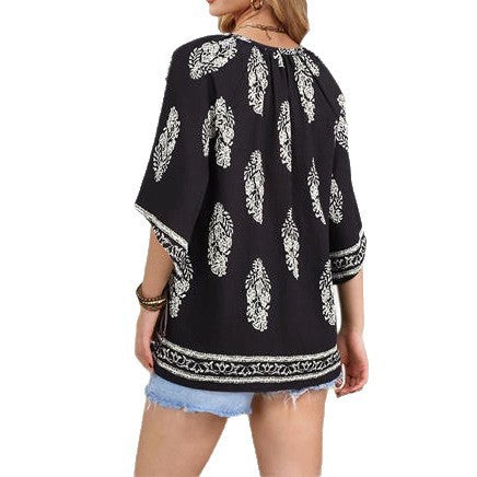 Damen Lockeres Strand-Tunika-Oberteil mit V‑Ausschnitt und Boho‑Print – Orélia