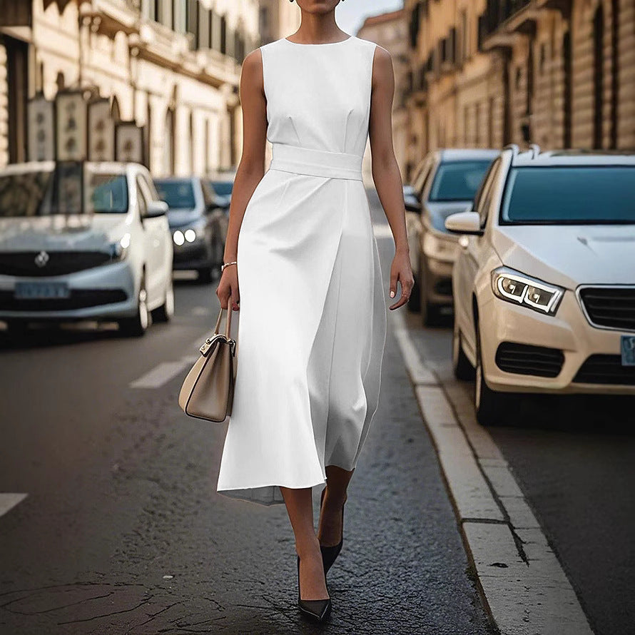 Elegantes Damen Maxikleid mit fließendem Schnitt & Taillengürtel – Valéora