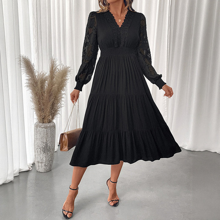 Damen Elegantes Maxikleid mit Spitzenärmeln Echo Archiv